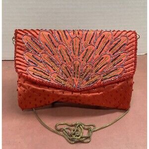 Vintage La Regale Colorful Red Beaded Purse Evening Handbag Handmade Holiday